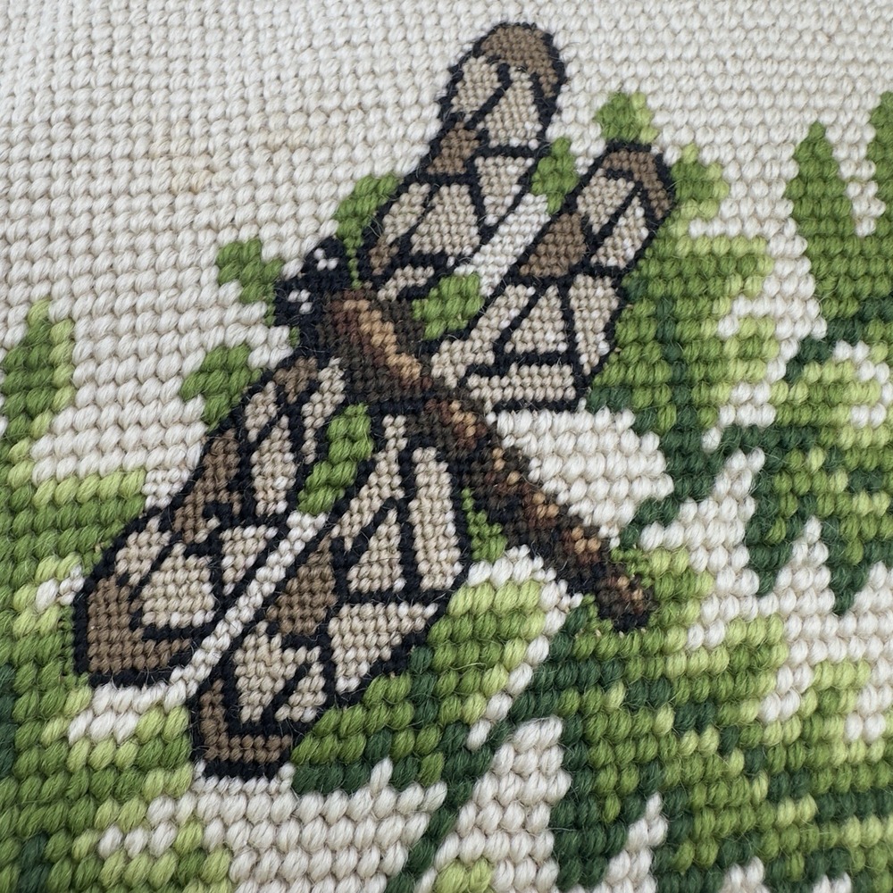 Vintage Dragonfly and Leaves Needlepoint Throw Pillow Velvet Back